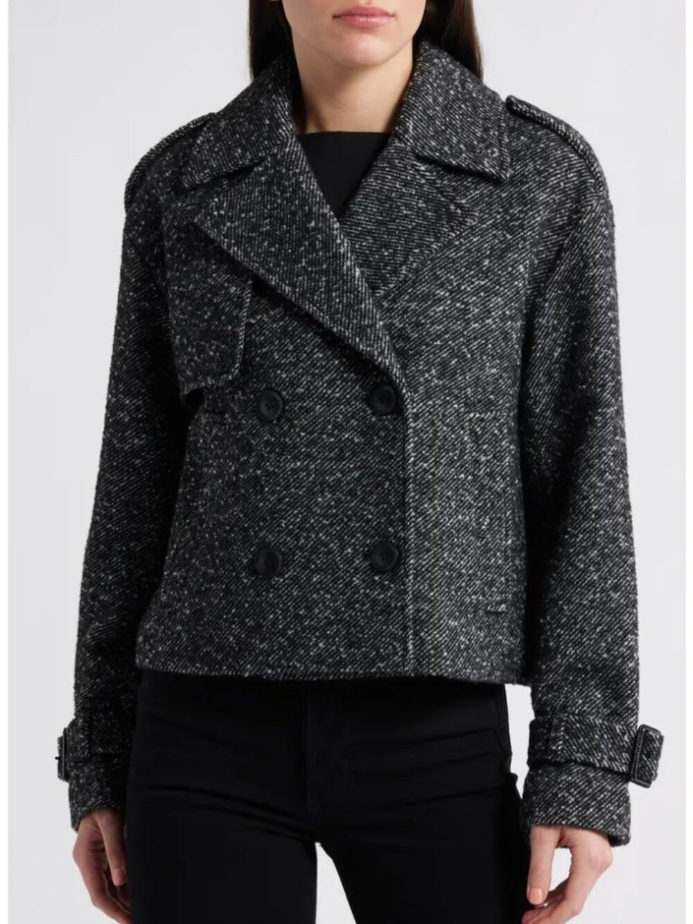 BCBGMAXAZRIA Tweed Short Trench Peacoat. Sz: L/XL